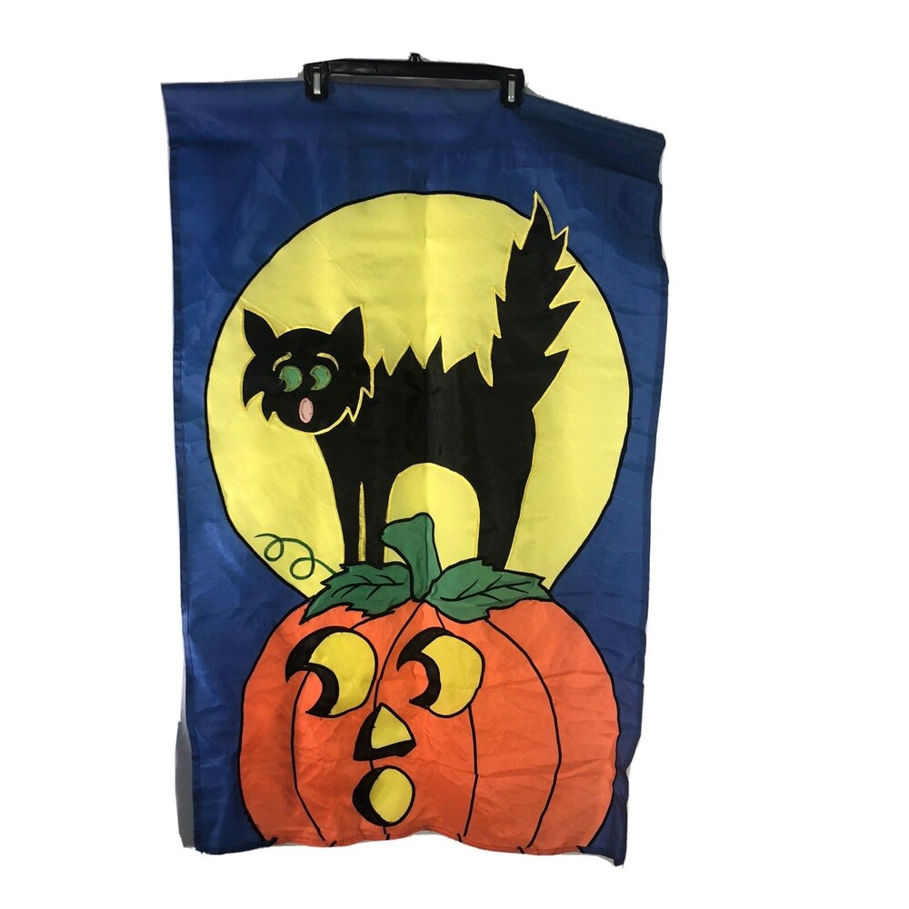 Halloween Garden Flag 28” x 42” Yard Cat Pumpkin